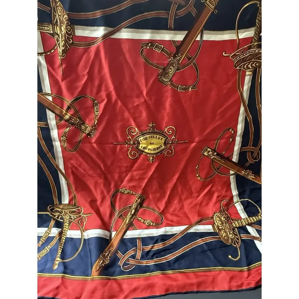 Comtesse De Paris Silk Scarf Vintage Equestrian Red Blue Career Capsule Cocktail